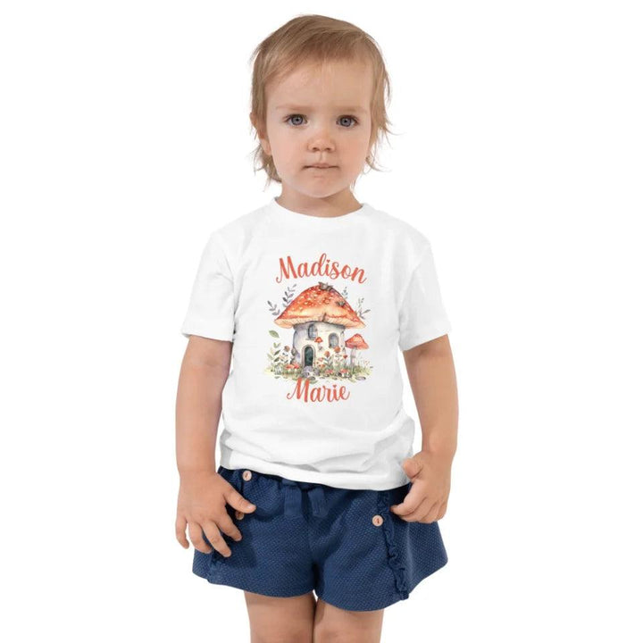 Custom Watercolor Woodland Mushroom Homes T-Shirt - ART-TSH114 - ARTFULANE