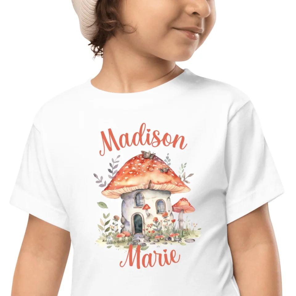 Custom Watercolor Woodland Mushroom Homes T-Shirt - ART-TSH114 - ARTFULANE