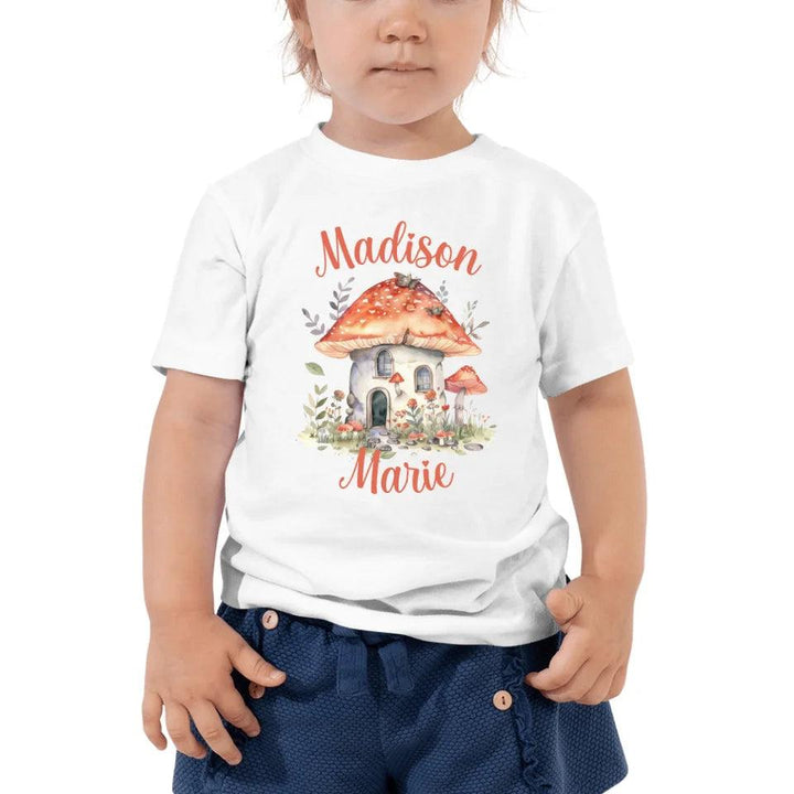 Custom Watercolor Woodland Mushroom Homes T-Shirt - ART-TSH114 - ARTFULANE