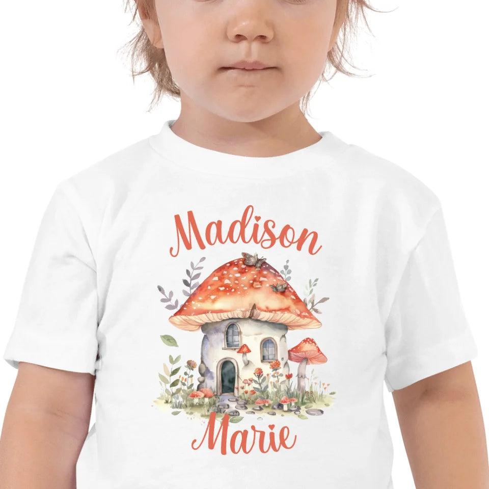 Custom Watercolor Woodland Mushroom Homes T-Shirt - ART-TSH114 - ARTFULANE