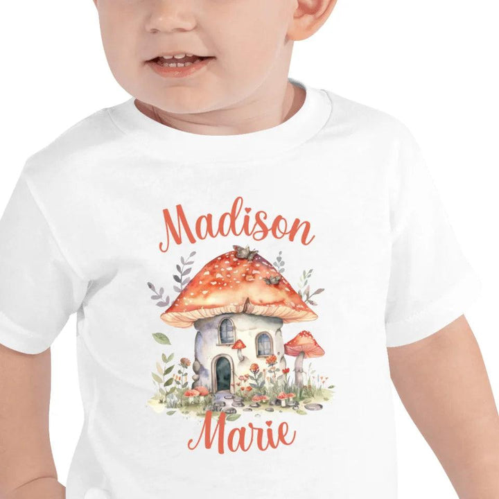 Custom Watercolor Woodland Mushroom Homes T-Shirt - ART-TSH114 - ARTFULANE