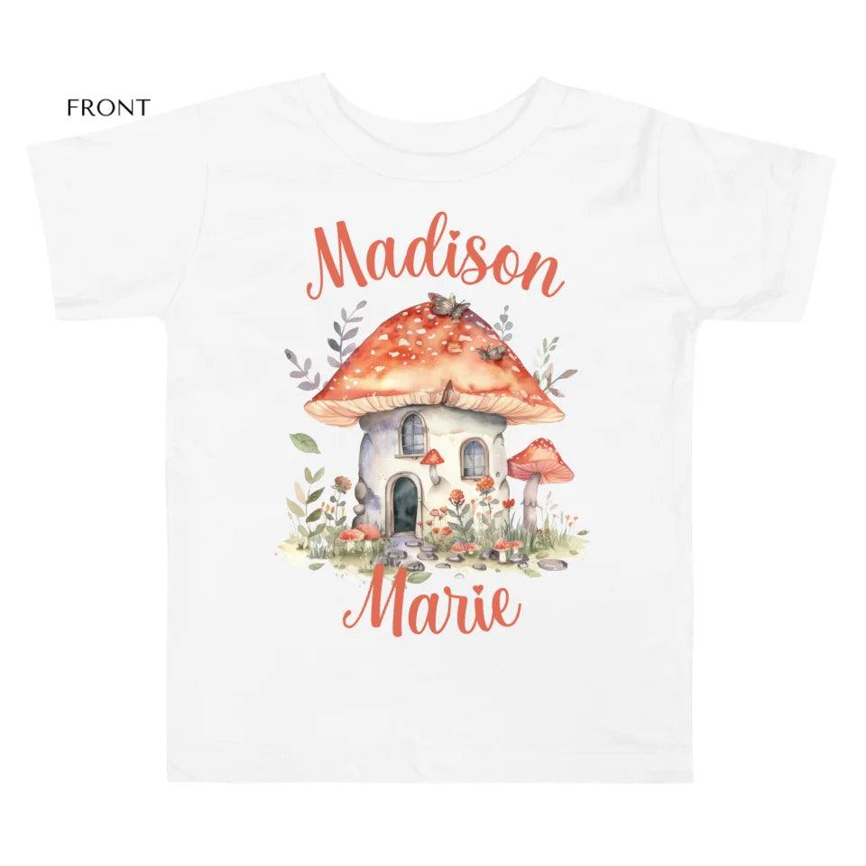 Custom Watercolor Woodland Mushroom Homes T-Shirt - ART-TSH114 - ARTFULANE