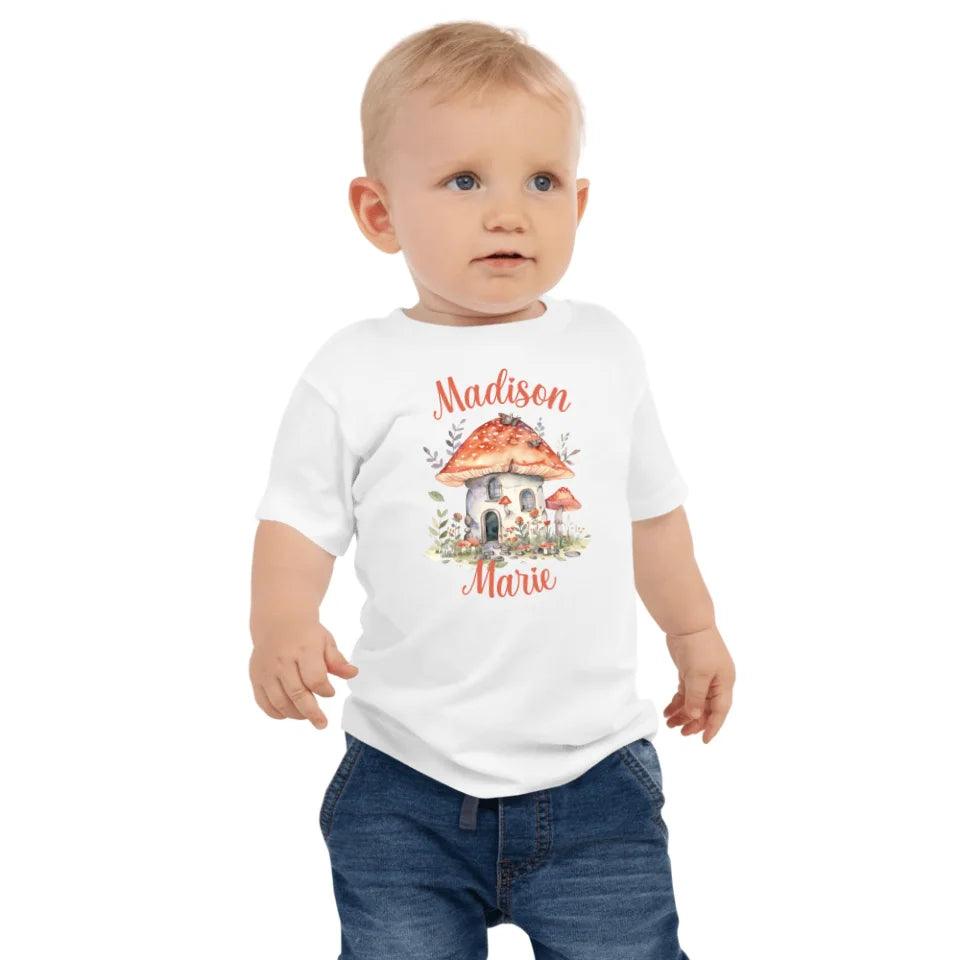 Custom Watercolor Woodland Mushroom Homes T-Shirt - ART-TSH114 - ARTFULANE