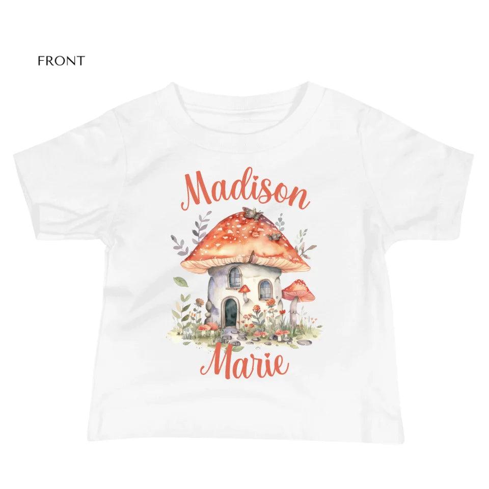 Custom Watercolor Woodland Mushroom Homes T-Shirt - ART-TSH114 - ARTFULANE