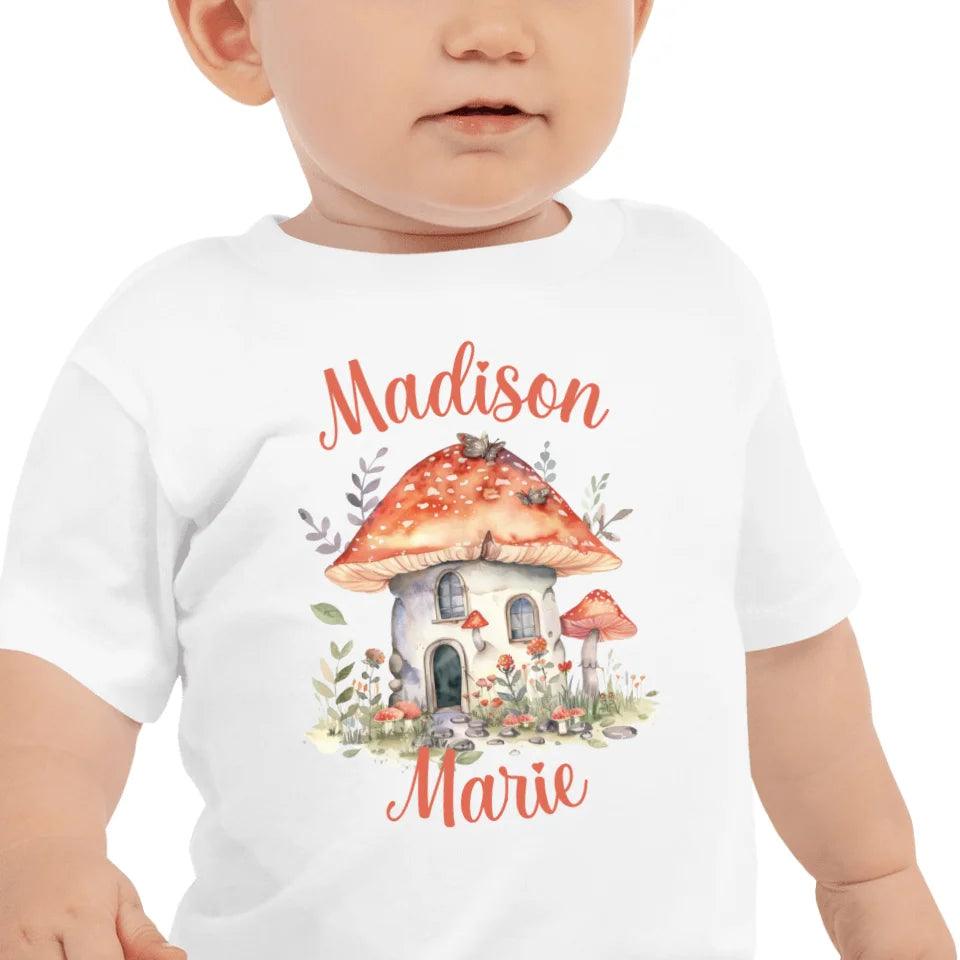 Custom Watercolor Woodland Mushroom Homes T-Shirt - ART-TSH114 - ARTFULANE