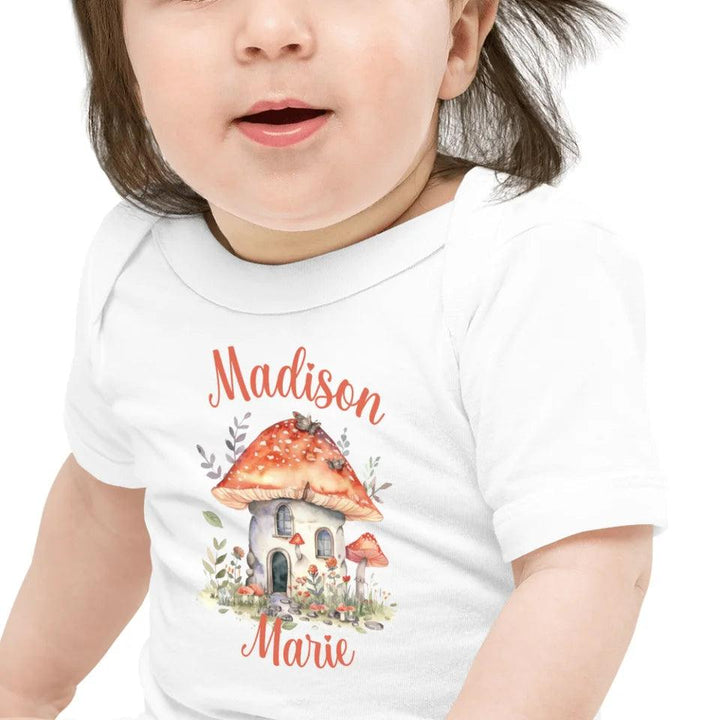 Custom Watercolor Woodland Mushroom Homes T-Shirt - ART-TSH114 - ARTFULANE