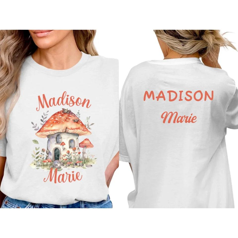 Custom Watercolor Woodland Mushroom Homes T-Shirt - ART-TSH114 - ARTFULANE