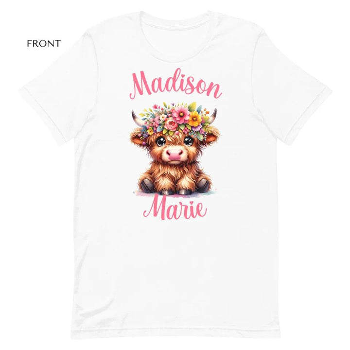 Custom Cute Floral Highland Cows T-Shirt - ART-TSH120 - ARTFULANE