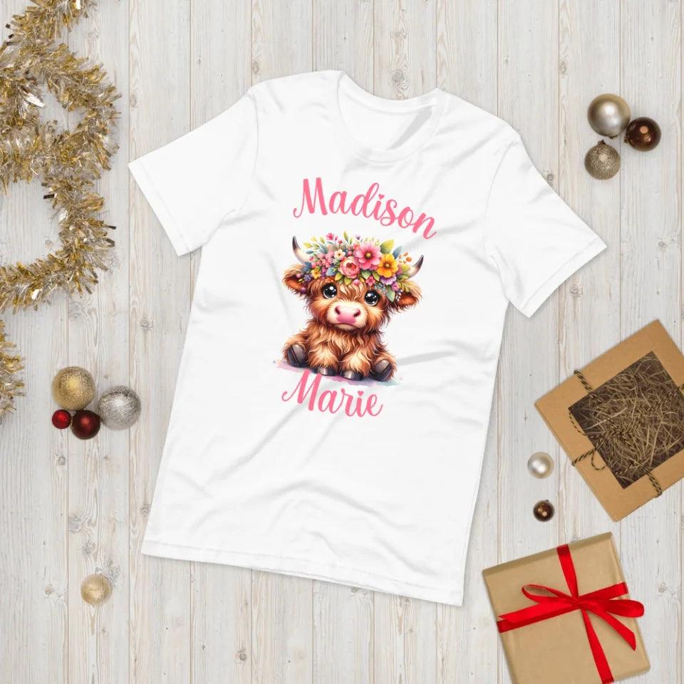 Custom Cute Floral Highland Cows T-Shirt - ART-TSH120 - ARTFULANE