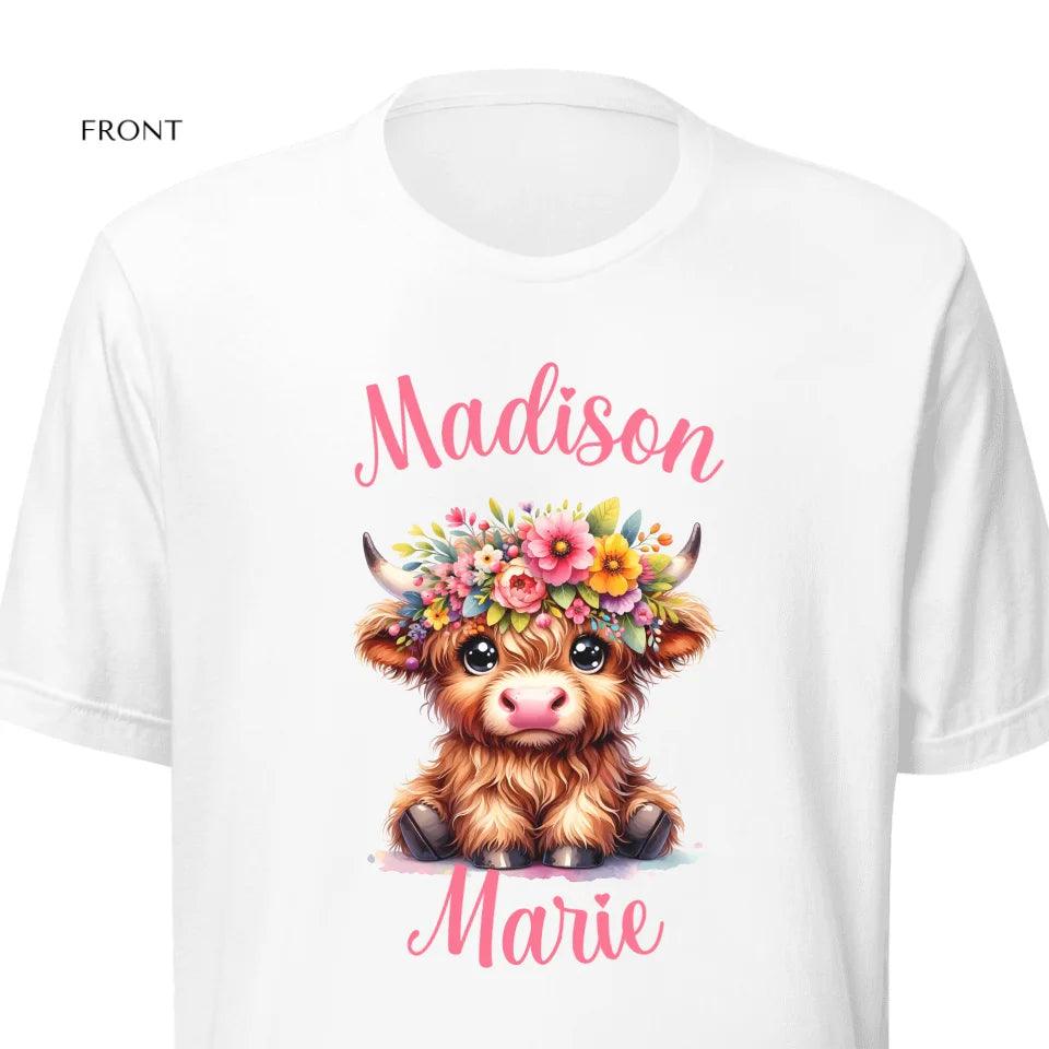 Custom Cute Floral Highland Cows T-Shirt - ART-TSH120 - ARTFULANE