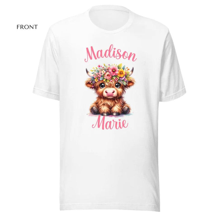 Custom Cute Floral Highland Cows T-Shirt - ART-TSH120 - ARTFULANE