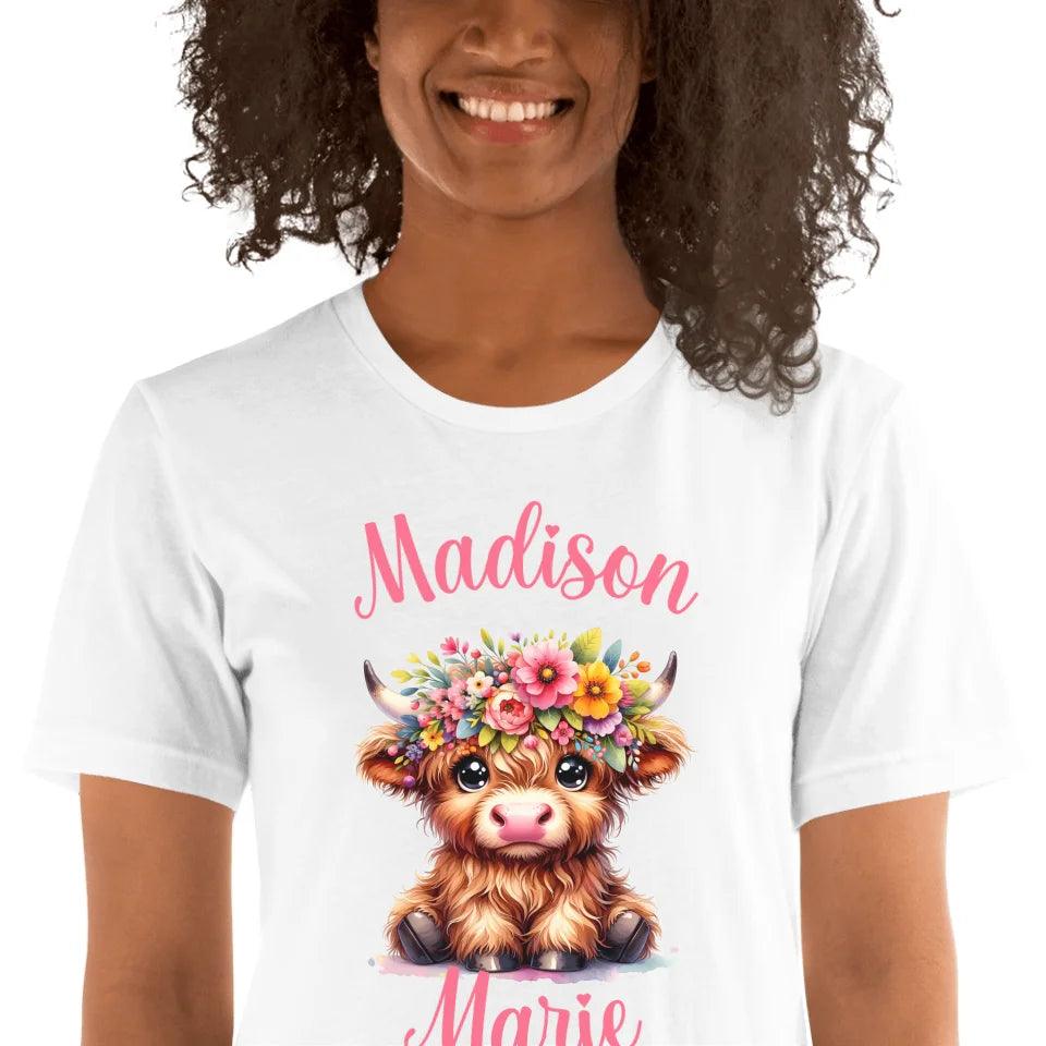 Custom Cute Floral Highland Cows T-Shirt - ART-TSH120 - ARTFULANE