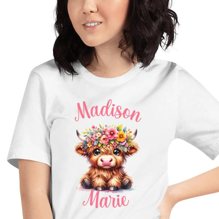 Custom Cute Floral Highland Cows T-Shirt - ART-TSH120 - ARTFULANE