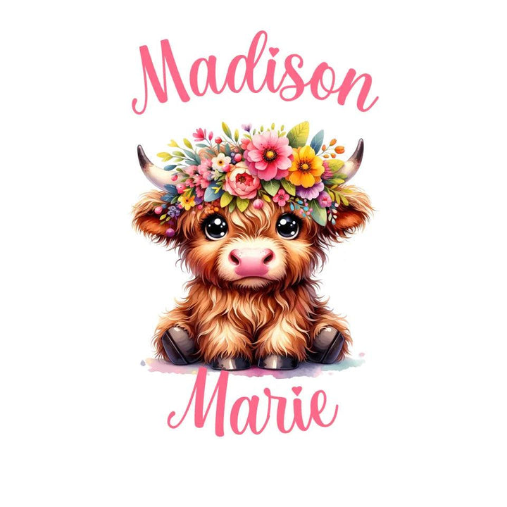 Custom Cute Floral Highland Cows T-Shirt - ART-TSH120 - ARTFULANE