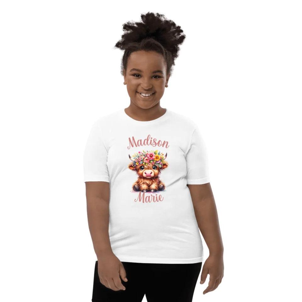 Custom Cute Floral Highland Cows T-Shirt - ART-TSH120 - ARTFULANE