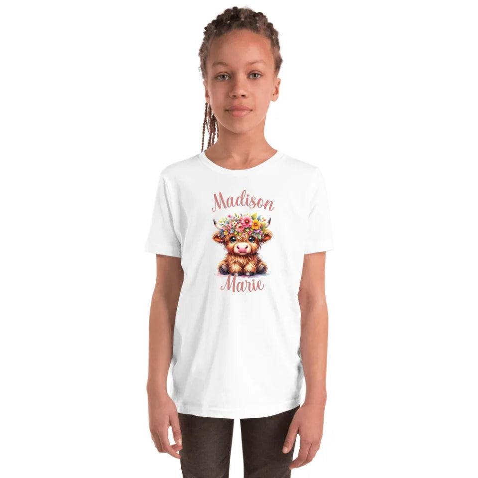 Custom Cute Floral Highland Cows T-Shirt - ART-TSH120 - ARTFULANE