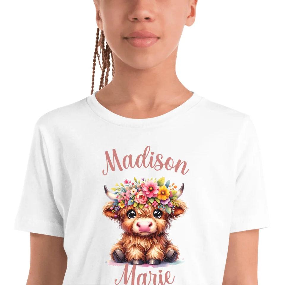 Custom Cute Floral Highland Cows T-Shirt - ART-TSH120 - ARTFULANE