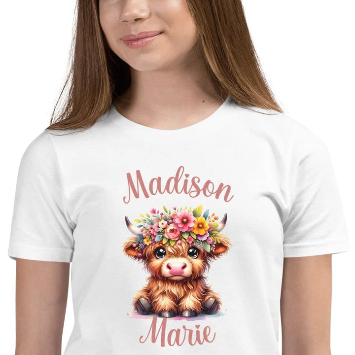 Custom Cute Floral Highland Cows T-Shirt - ART-TSH120 - ARTFULANE