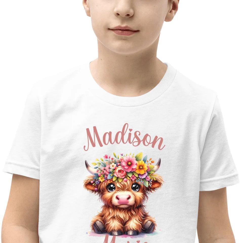 Custom Cute Floral Highland Cows T-Shirt - ART-TSH120 - ARTFULANE