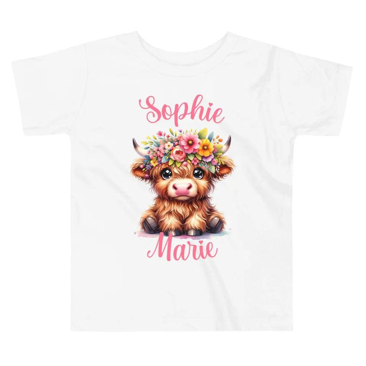 Custom Cute Floral Highland Cows T-Shirt - ART-TSH120 - ARTFULANE