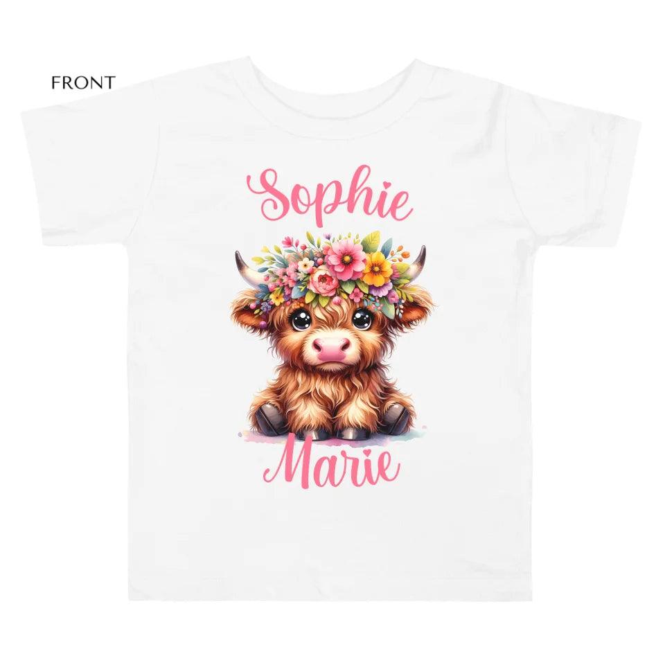 Custom Cute Floral Highland Cows T-Shirt - ART-TSH120 - ARTFULANE