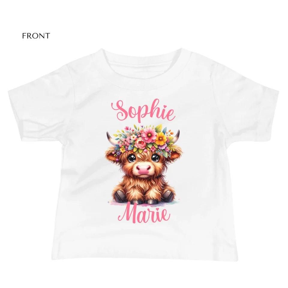 Custom Cute Floral Highland Cows T-Shirt - ART-TSH120 - ARTFULANE