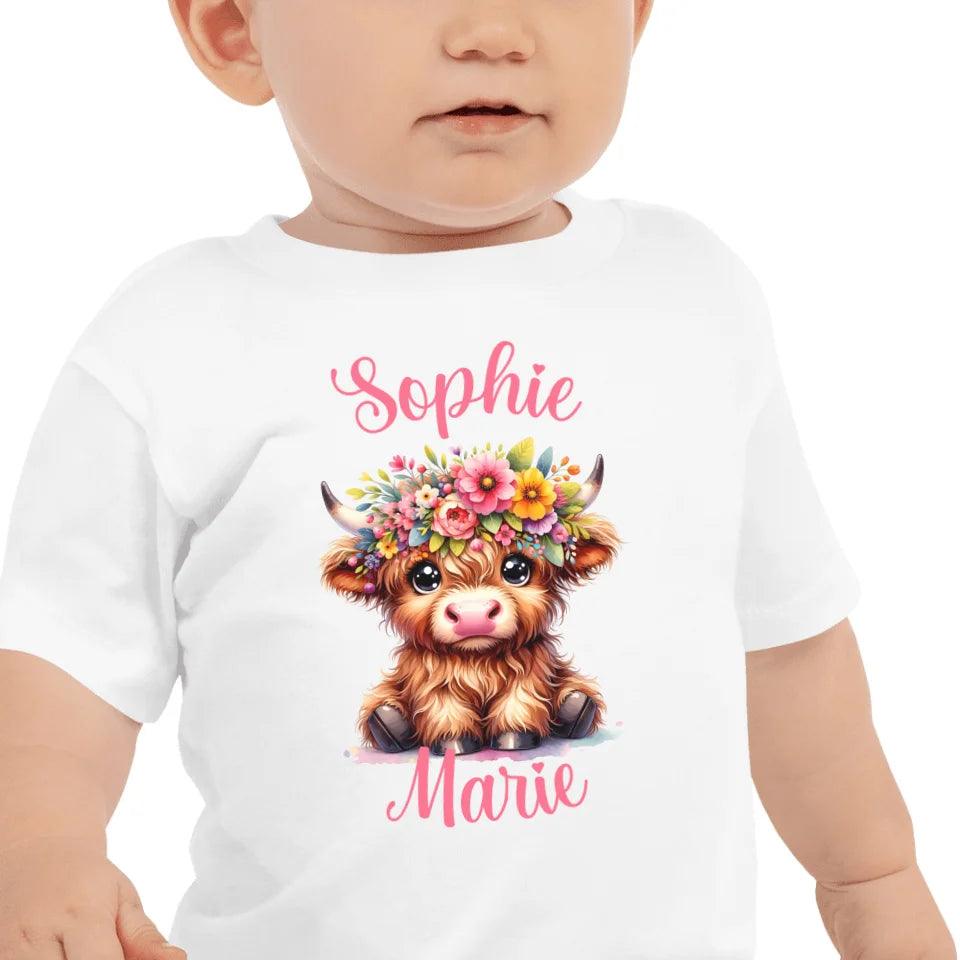 Custom Cute Floral Highland Cows T-Shirt - ART-TSH120 - ARTFULANE