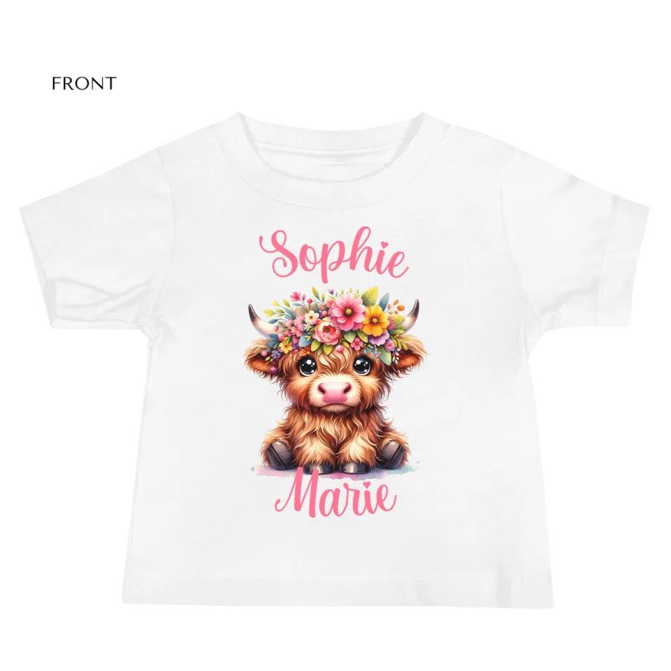 Custom Cute Floral Highland Cows T-Shirt - ART-TSH120 - ARTFULANE