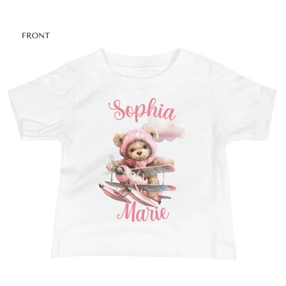 Custom Watercolor Teddy Bear Flying Airplane T-Shirt - ART-TSH142 - ARTFULANE