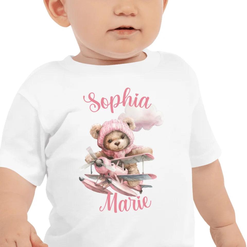 Custom Watercolor Teddy Bear Flying Airplane T-Shirt - ART-TSH142 - ARTFULANE