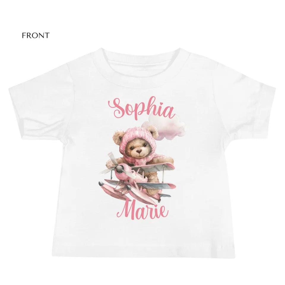 Custom Watercolor Teddy Bear Flying Airplane T-Shirt - ART-TSH142 - ARTFULANE