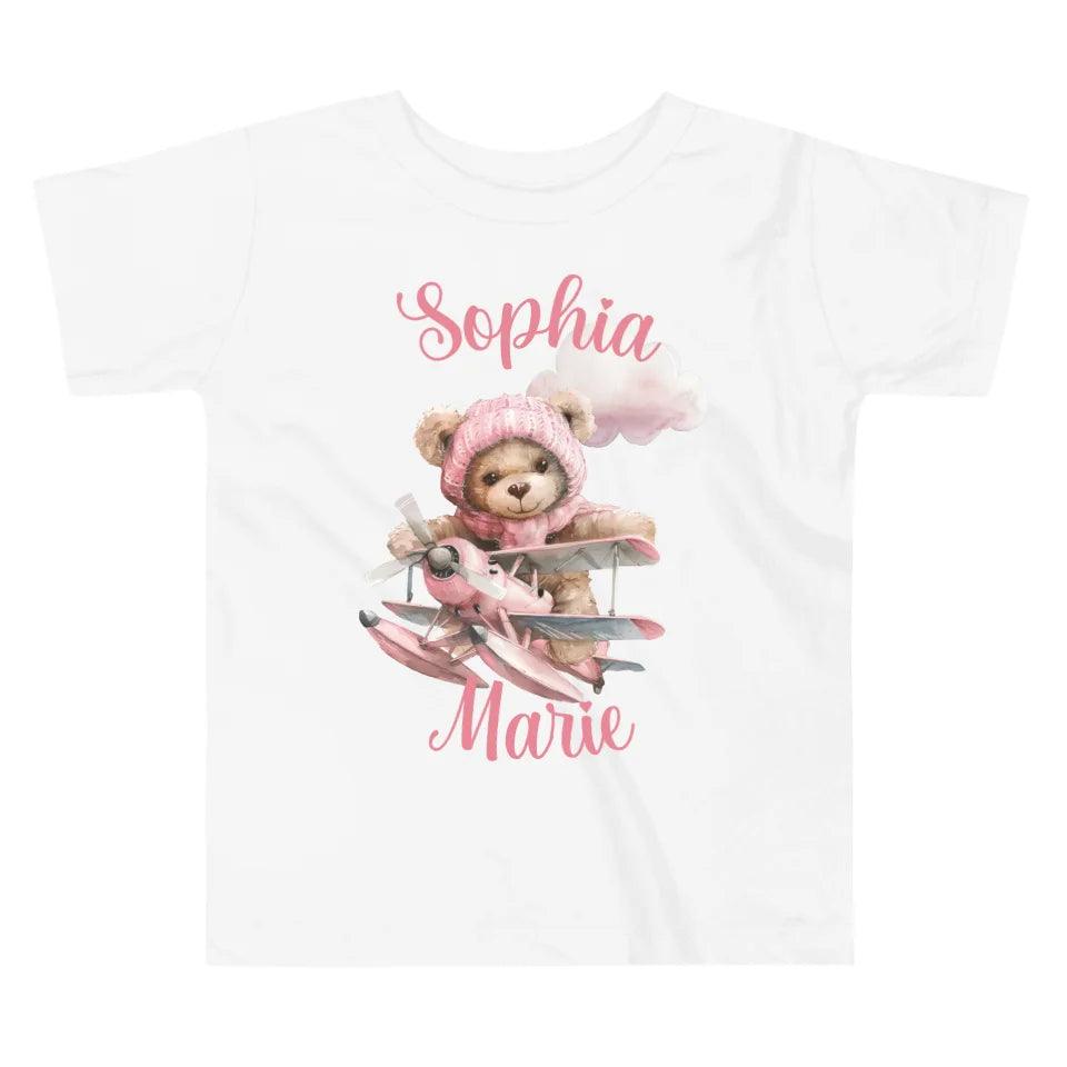 Custom Watercolor Teddy Bear Flying Airplane T-Shirt - ART-TSH142 - ARTFULANE