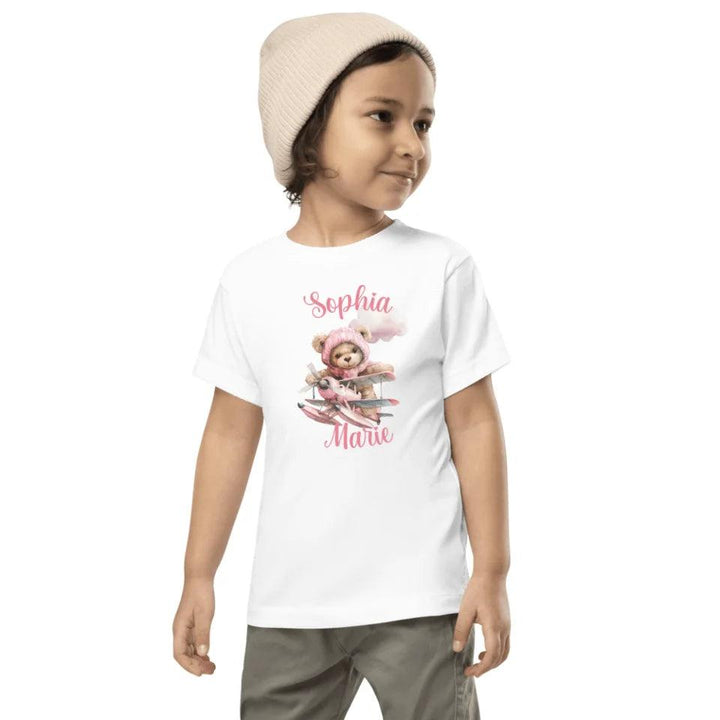 Custom Watercolor Teddy Bear Flying Airplane T-Shirt - ART-TSH142 - ARTFULANE