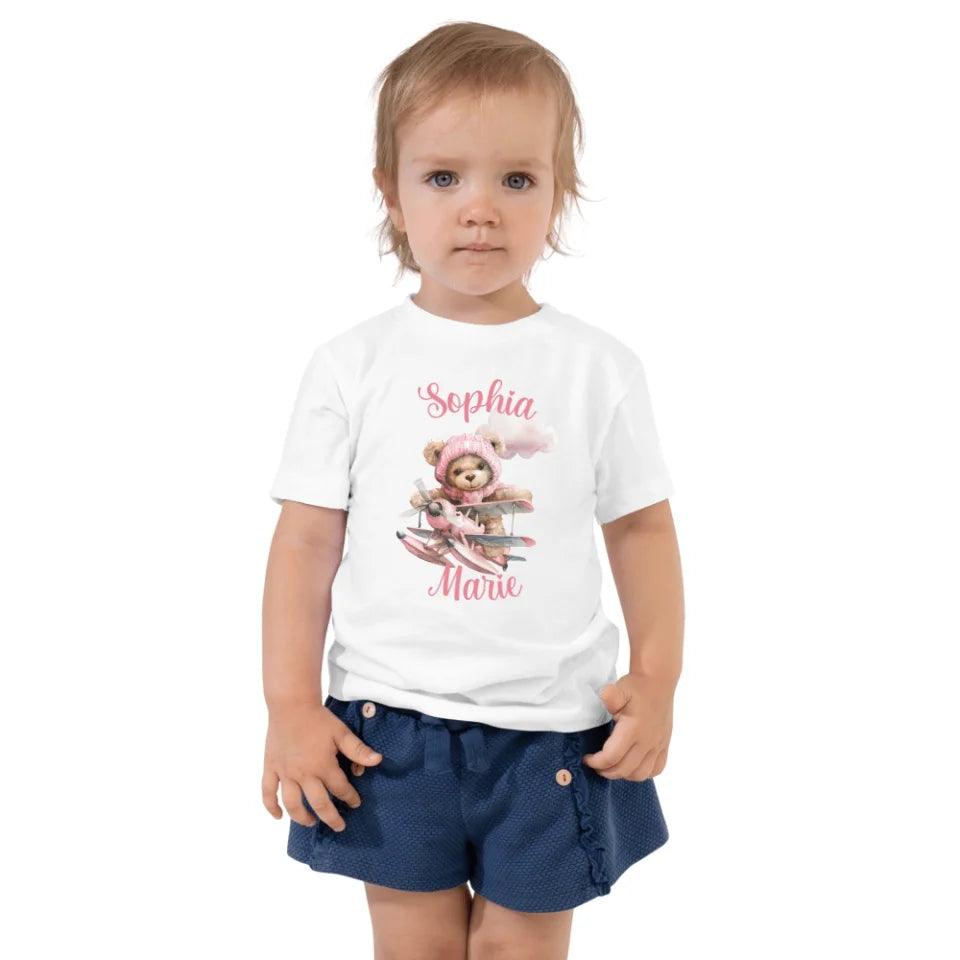 Custom Watercolor Teddy Bear Flying Airplane T-Shirt - ART-TSH142 - ARTFULANE