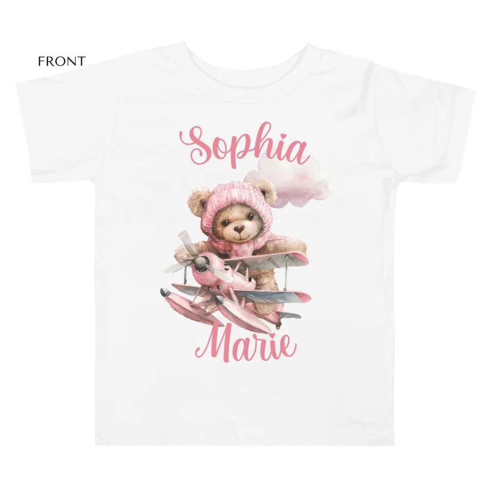 Custom Watercolor Teddy Bear Flying Airplane T-Shirt - ART-TSH142 - ARTFULANE