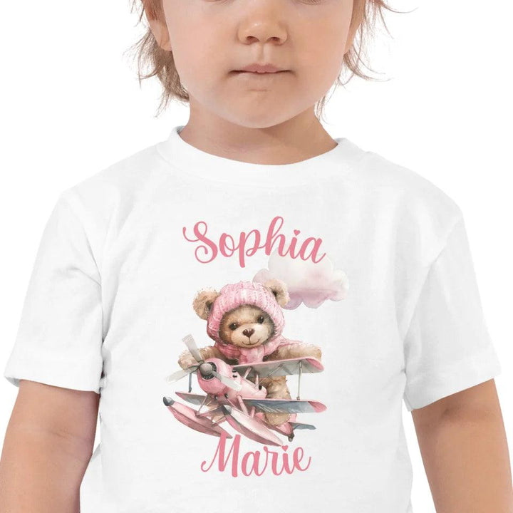 Custom Watercolor Teddy Bear Flying Airplane T-Shirt - ART-TSH142 - ARTFULANE