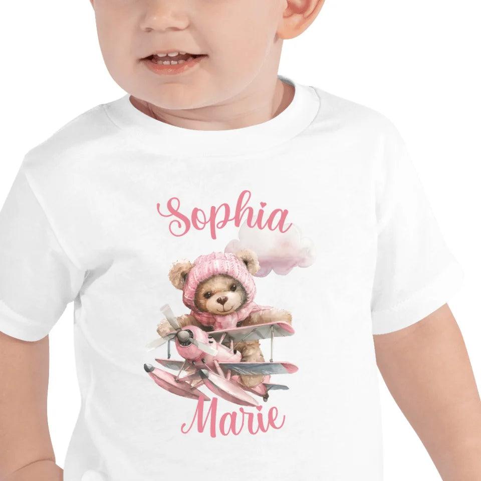 Custom Watercolor Teddy Bear Flying Airplane T-Shirt - ART-TSH142 - ARTFULANE