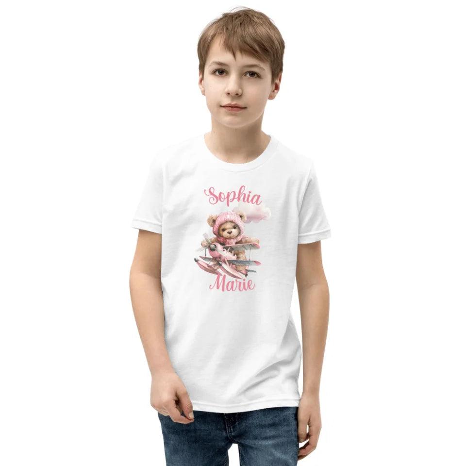 Custom Watercolor Teddy Bear Flying Airplane T-Shirt - ART-TSH142 - ARTFULANE