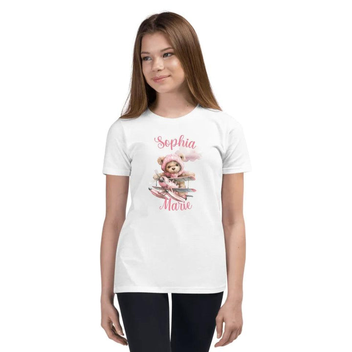 Custom Watercolor Teddy Bear Flying Airplane T-Shirt - ART-TSH142 - ARTFULANE