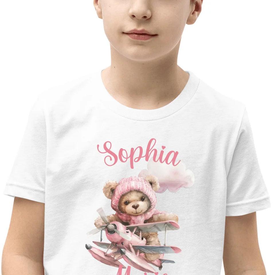 Custom Watercolor Teddy Bear Flying Airplane T-Shirt - ART-TSH142 - ARTFULANE