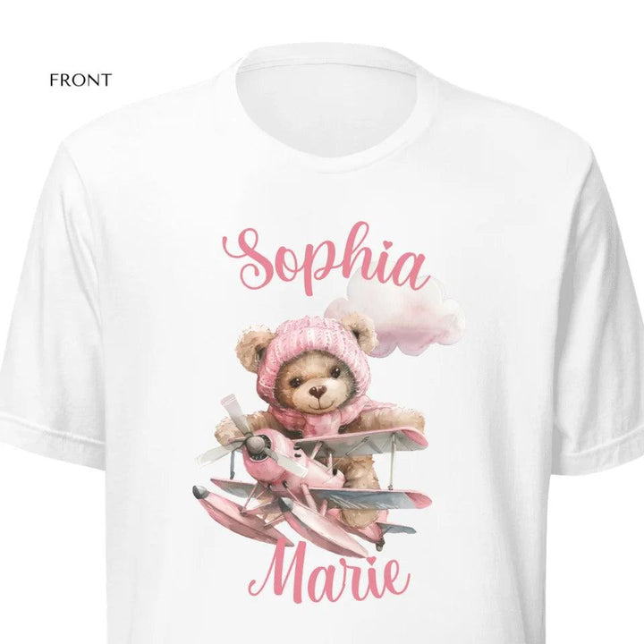 Custom Watercolor Teddy Bear Flying Airplane T-Shirt - ART-TSH142 - ARTFULANE