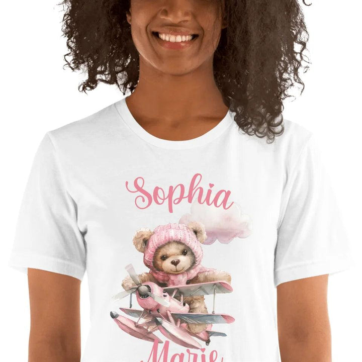 Custom Watercolor Teddy Bear Flying Airplane T-Shirt - ART-TSH142 - ARTFULANE