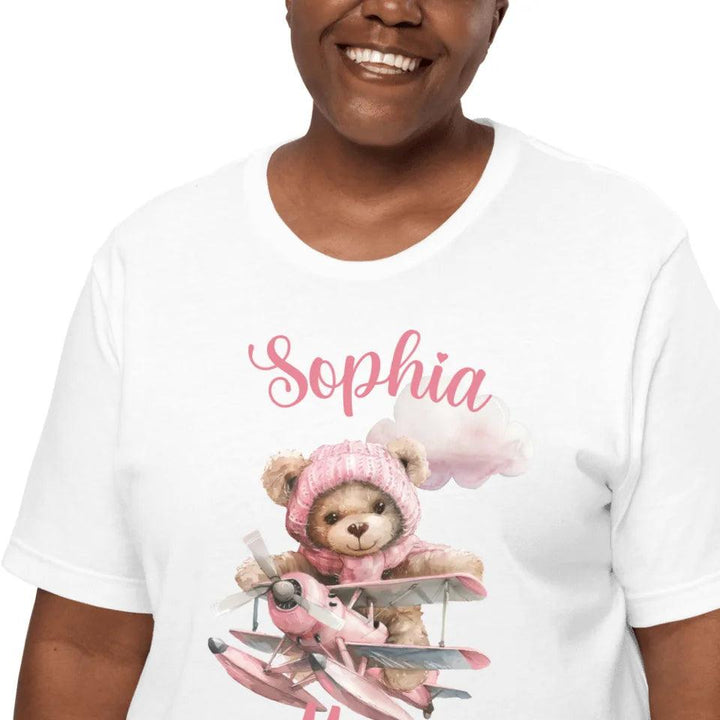 Custom Watercolor Teddy Bear Flying Airplane T-Shirt - ART-TSH142 - ARTFULANE