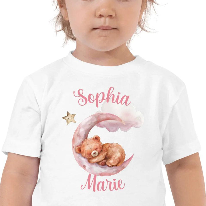 Custom Watercolor Teddy Bear Sleeping on Pink Moon T-Shirt - ART-TSH143 - ARTFULANE