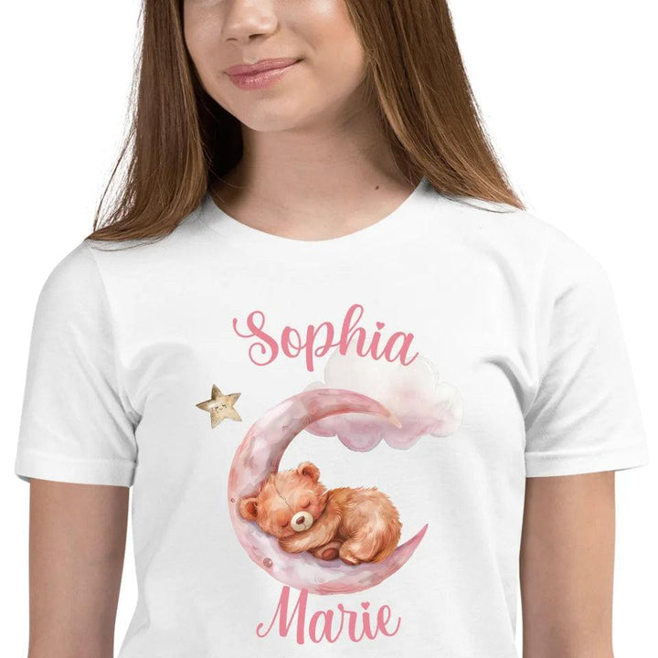 Custom Watercolor Teddy Bear Sleeping on Pink Moon T-Shirt - ART-TSH143 - ARTFULANE