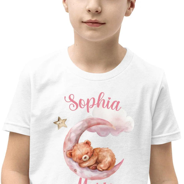 Custom Watercolor Teddy Bear Sleeping on Pink Moon T-Shirt - ART-TSH143 - ARTFULANE