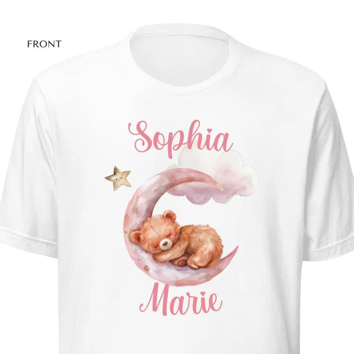 Custom Watercolor Teddy Bear Sleeping on Pink Moon T-Shirt - ART-TSH143 - ARTFULANE