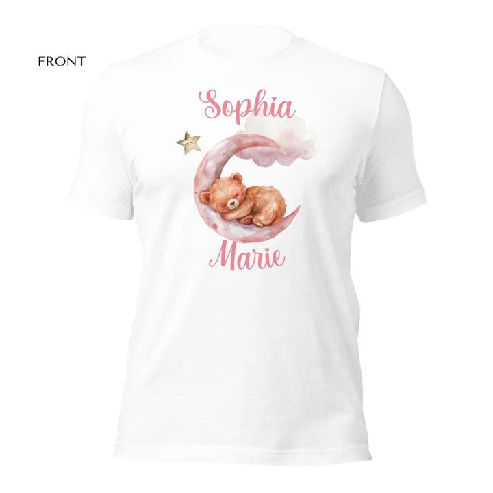 Custom Watercolor Teddy Bear Sleeping on Pink Moon T-Shirt - ART-TSH143 - ARTFULANE