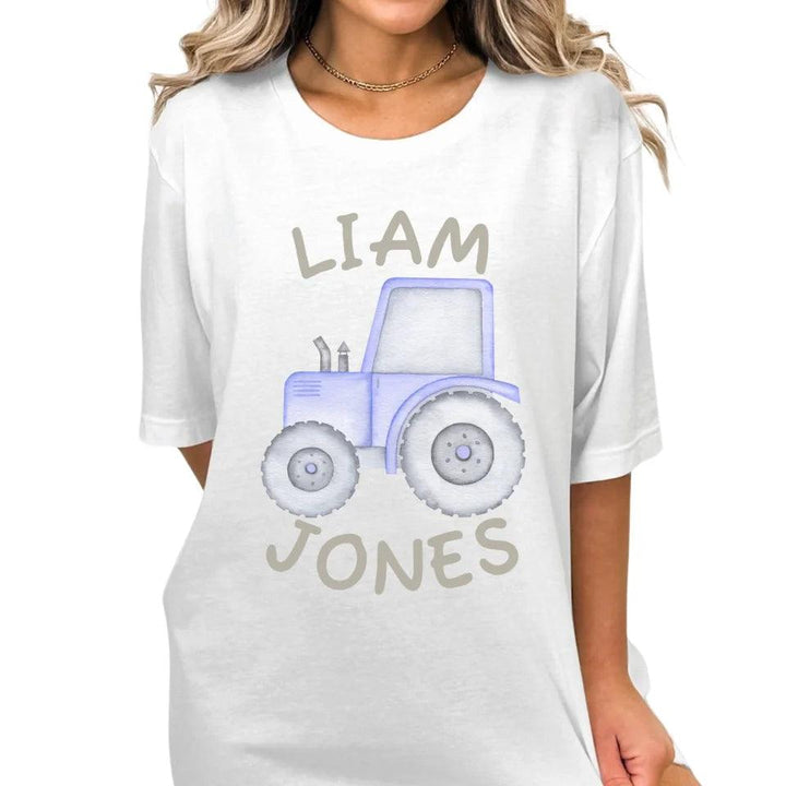 Custom Watercolor Blue Construction Trucks T-Shirt - ART-TSH161 - ARTFULANE