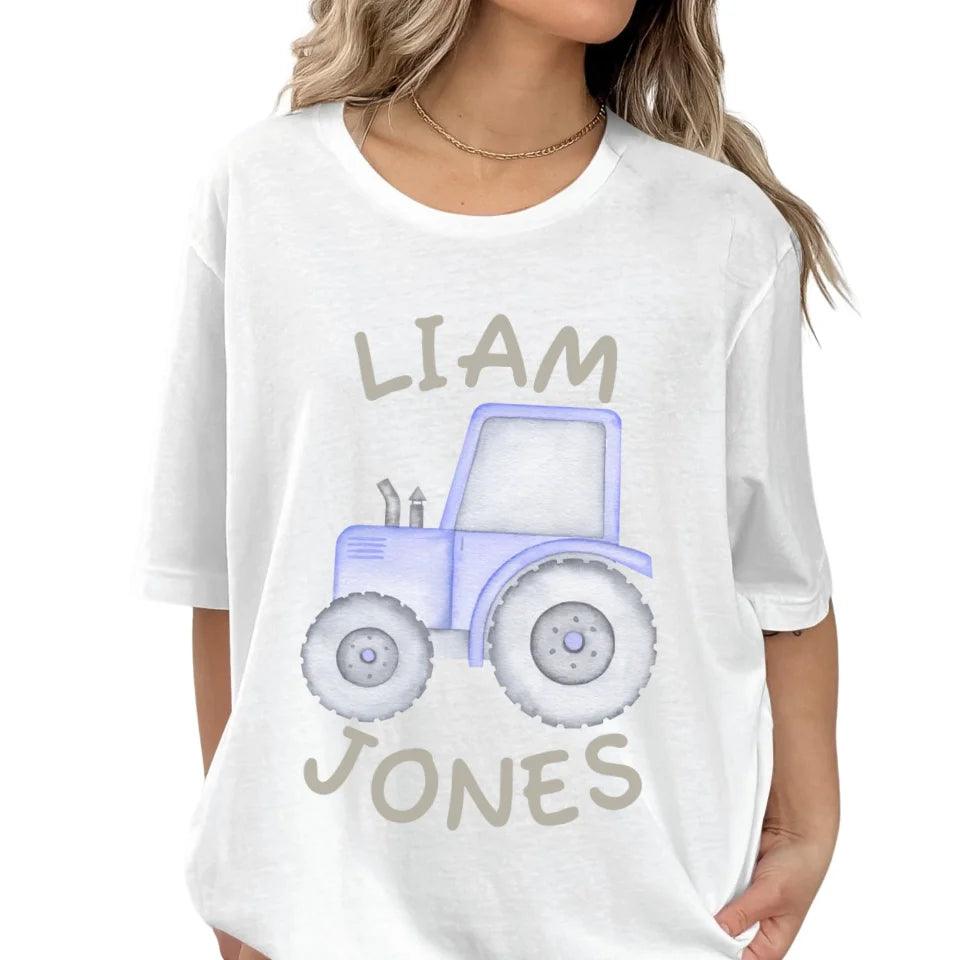 Custom Watercolor Blue Construction Trucks T-Shirt - ART-TSH161 - ARTFULANE